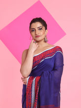 Load image into Gallery viewer, Blue Cotton Saree With Texture Borders
