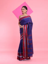 Load image into Gallery viewer, Blue Cotton Saree With Texture Borders