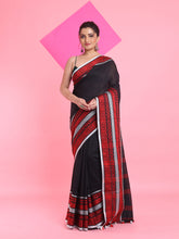 Load image into Gallery viewer, Black Cotton Saree With Texture Borders