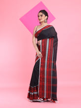 Load image into Gallery viewer, Black Cotton Saree With Texture Borders