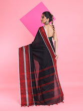 Load image into Gallery viewer, Black Cotton Saree With Texture Borders