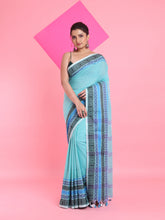 Load image into Gallery viewer, Sea Green Cotton Saree With Texture Borders