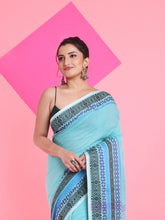 Load image into Gallery viewer, Sea Green Cotton Saree With Texture Borders
