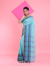 Load image into Gallery viewer, Sea Green Cotton Saree With Texture Borders