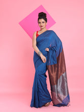 Load image into Gallery viewer, Cobalt Blue Cotton Saree With Zari Pallu