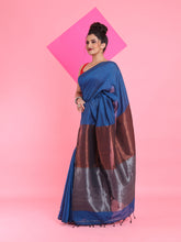 Load image into Gallery viewer, Cobalt Blue Cotton Saree With Zari Pallu