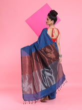 Load image into Gallery viewer, Cobalt Blue Cotton Saree With Zari Pallu