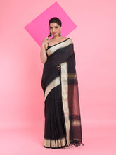 Load image into Gallery viewer, Black Cotton Saree With Tample Border