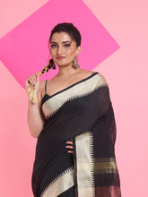 Load image into Gallery viewer, Black Cotton Saree With Tample Border