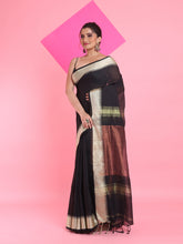 Load image into Gallery viewer, Black Cotton Saree With Tample Border