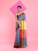 Load image into Gallery viewer, Grey Cotton Saree With Contrast Border