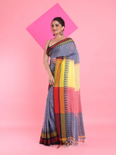 Load image into Gallery viewer, Grey Cotton Saree With Contrast Border