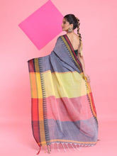 Load image into Gallery viewer, Grey Cotton Saree With Contrast Border