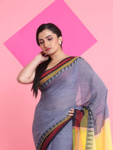 Load image into Gallery viewer, Grey Cotton Saree With Contrast Border