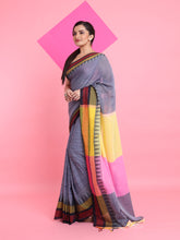 Load image into Gallery viewer, Grey Cotton Saree With Contrast Border