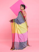 Load image into Gallery viewer, Grey Cotton Saree With Contrast Border