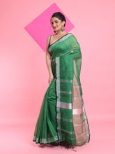 Load image into Gallery viewer, Green Cotton Silk Saree With Zari Woven Stripes Pallu