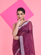 Load image into Gallery viewer, Purple Cotton Silk Saree With Zari Woven Stripes Pallu