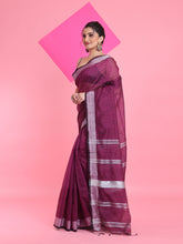 Load image into Gallery viewer, Purple Cotton Silk Saree With Zari Woven Stripes Pallu