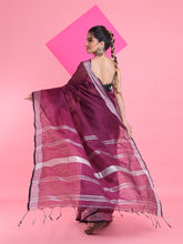 Load image into Gallery viewer, Purple Cotton Silk Saree With Zari Woven Stripes Pallu