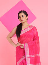 Load image into Gallery viewer, Rani Pink Cotton Silk Saree With Zari Woven Stripes Pallu