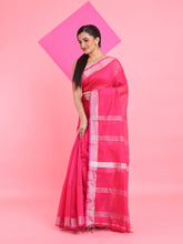 Load image into Gallery viewer, Rani Pink Cotton Silk Saree With Zari Woven Stripes Pallu
