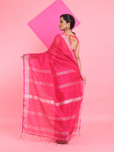 Load image into Gallery viewer, Rani Pink Cotton Silk Saree With Zari Woven Stripes Pallu