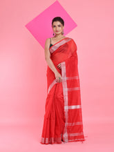 Load image into Gallery viewer, Red Cotton Silk Saree With Zari Woven Stripes Pallu