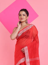 Load image into Gallery viewer, Red Cotton Silk Saree With Zari Woven Stripes Pallu
