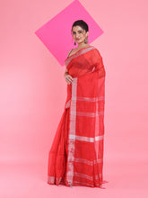Load image into Gallery viewer, Red Cotton Silk Saree With Zari Woven Stripes Pallu