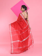 Load image into Gallery viewer, Red Cotton Silk Saree With Zari Woven Stripes Pallu