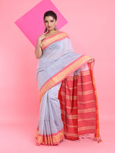 Load image into Gallery viewer, Steel Grey Cotton Silk Saree With Nakshi Borders