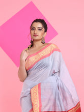 Load image into Gallery viewer, Steel Grey Cotton Silk Saree With Nakshi Borders