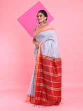 Load image into Gallery viewer, Steel Grey Cotton Silk Saree With Nakshi Borders