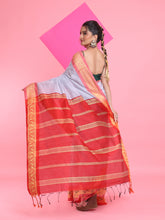 Load image into Gallery viewer, Steel Grey Cotton Silk Saree With Nakshi Borders