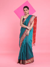 Load image into Gallery viewer, Teal Cotton Silk Saree With Nakshi Borders