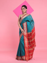 Load image into Gallery viewer, Teal Cotton Silk Saree With Nakshi Borders