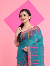 Load image into Gallery viewer, Teal Cotton Silk Saree With Check Designs