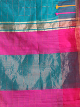 Load image into Gallery viewer, Teal Cotton Silk Saree With Check Designs