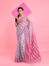 Load image into Gallery viewer, Grey Jamdani Saree With All Over Thread Weaving