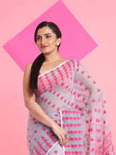 Load image into Gallery viewer, Grey Jamdani Saree With All Over Thread Weaving