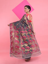 Load image into Gallery viewer, Grey Mina Jamdani with Fish Motive Weaving