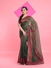 Load image into Gallery viewer, Green Jamdani Saree With All Over Zari & Thread Weaving