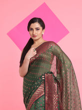 Load image into Gallery viewer, Green Jamdani Saree With All Over Zari & Thread Weaving
