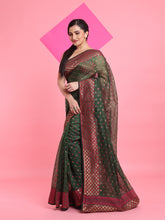Load image into Gallery viewer, Green Jamdani Saree With All Over Zari & Thread Weaving