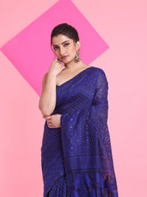 Load image into Gallery viewer, Black Jamdani Saree With All Over Thread Weaving
