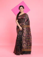 Load image into Gallery viewer, Black Jamdani Saree With All Over Zari & Thread Weaving