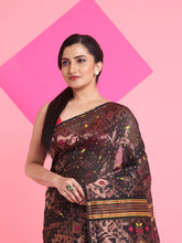 Load image into Gallery viewer, Black Jamdani Saree With All Over Zari & Thread Weaving