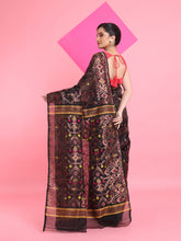 Load image into Gallery viewer, Black Jamdani Saree With All Over Zari & Thread Weaving