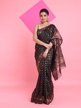 Load image into Gallery viewer, Black Jamdani Saree With All Over Zari & Thread Weaving